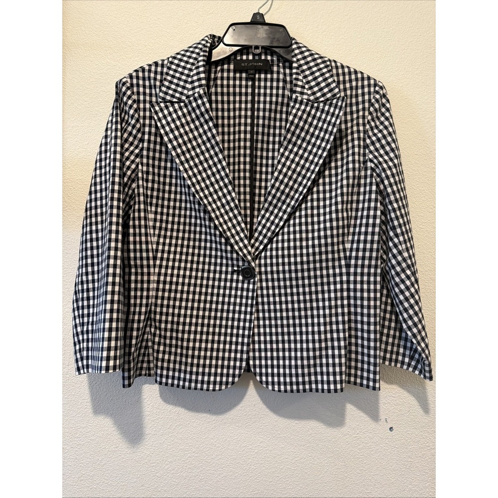 St. John Women's Black And White Check Gingham Blazer Jacket Size 10